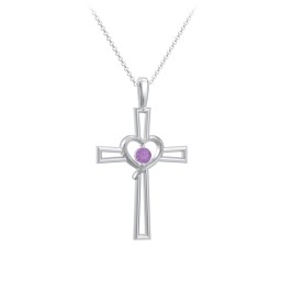 Cross and Heart Pendant with Birthstone