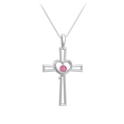 Cross and Heart Pendant with Birthstone