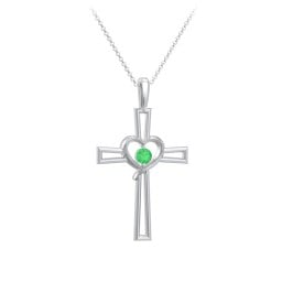 Cross and Heart Pendant with Birthstone