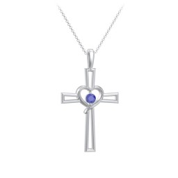 Cross and Heart Pendant with Birthstone