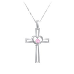 Cross and Heart Pendant with Birthstone
