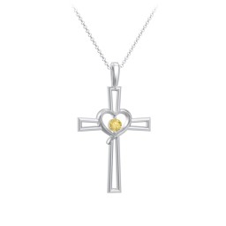 Cross and Heart Pendant with Birthstone