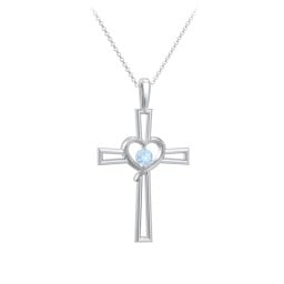 Cross and Heart Pendant with Birthstone