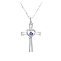Cross and Heart Pendant with Birthstone