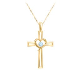 Cross and Heart Pendant with Birthstone