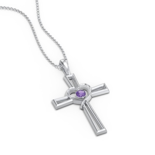Cross and Heart Pendant with Birthstone