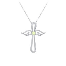 Angel Cross Pendant with Birthstone