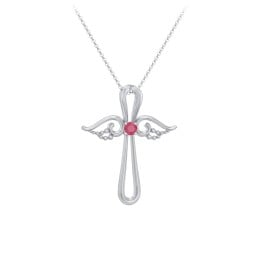 Angel Cross Pendant with Birthstone