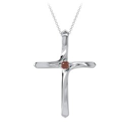 Twisted Cross Pendant with Birthstone in 925 Sterling Silver with Garnet