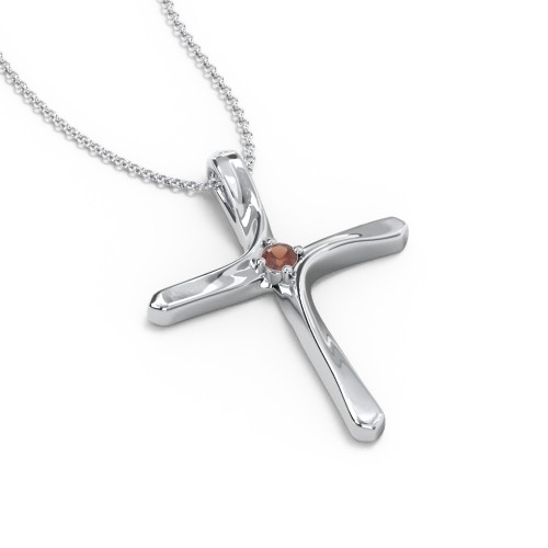 Twisted Cross Pendant with Birthstone – Sterling Silver with Garnet