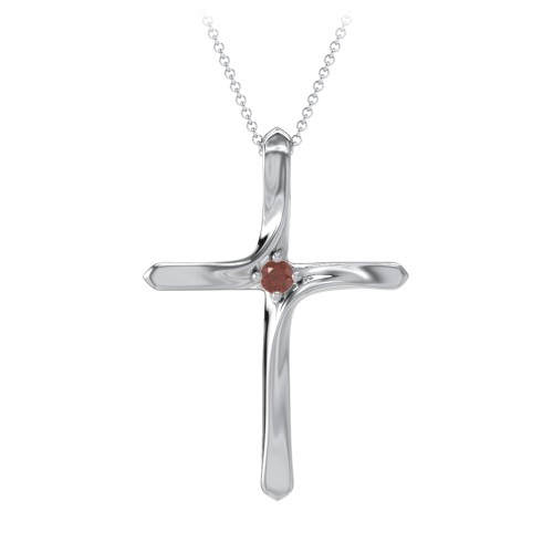 Twisted Cross Pendant with Birthstone – Sterling Silver with Garnet