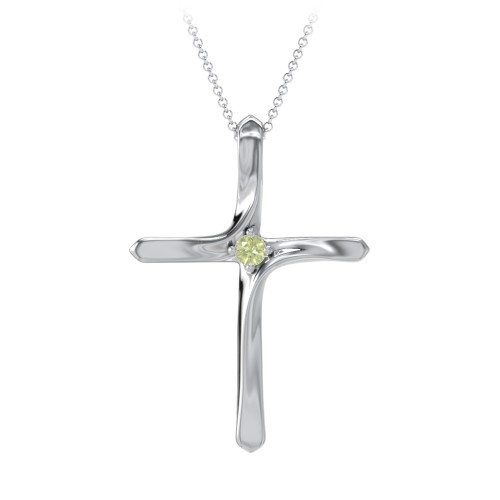 Twisted Cross Pendant with Birthstone – Sterling Silver with Peridot