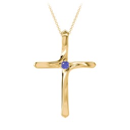 Twisted Cross Pendant with Birthstone in 10K Solid Yellow Gold with Blue Sapphire