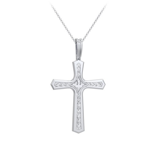 Engravable Cross Pendant with Dove Symbol – Sterling Silver