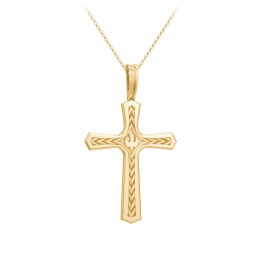 Engravable Cross Pendant with Dove Symbol in 10K Solid Yellow Gold