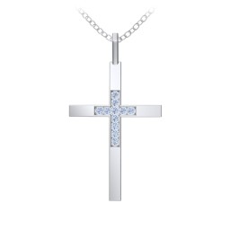 Classic Cross with Accents in 925 Sterling Silver with Blue Topaz