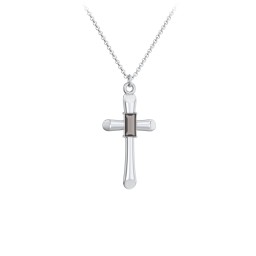 Mini Cross with Baguette Birthstone in 925 Sterling Silver with Smokey Quartz