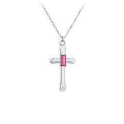 Mini Cross with Baguette Birthstone in 925 Sterling Silver with Ruby