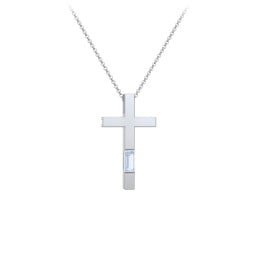 Modern Cross with Baguette Birthstone