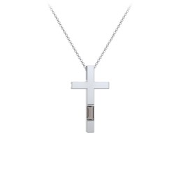 Modern Cross with Baguette Birthstone in 925 Sterling Silver with Smokey Quartz