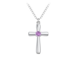 Mini Cross with Birthstone in 925 Sterling Silver with Amethyst