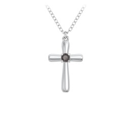 Mini Cross with Birthstone in 925 Sterling Silver with Smokey Quartz