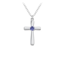 Mini Cross with Birthstone in 925 Sterling Silver with Blue Sapphire