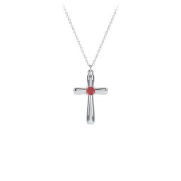 Mini Cross with Birthstone in 925 Sterling Silver with Garnet