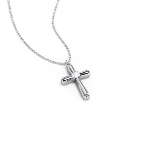 Mini Cross with Birthstone – Sterling Silver with Aquamarine