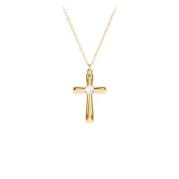 Mini Cross with Birthstone in 10K Solid Yellow Gold with Opal