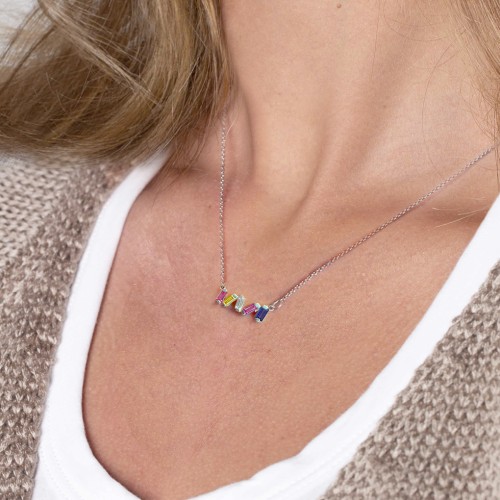 Baguette Scatter Necklace – 10K Rose Gold with Aquamarine, Amethyst, and Blue Topaz