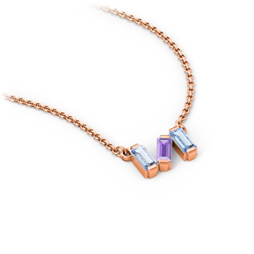 Baguette Scatter Necklace – 10K Rose Gold with Aquamarine, Amethyst, and Blue Topaz