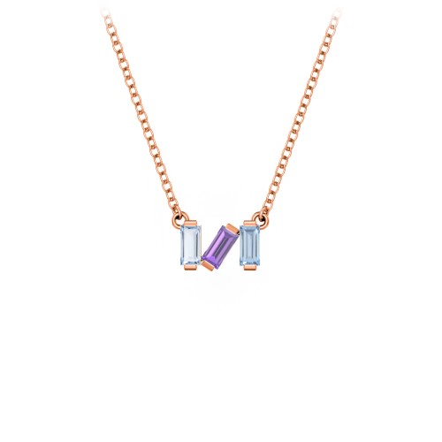 Baguette Scatter Necklace – 10K Rose Gold with Aquamarine, Amethyst, and Blue Topaz