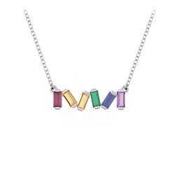 Baguette Scatter Necklace in 925 Sterling Silver with Ruby, Citrine, Emerald, Blue Sapphire, and Amethyst