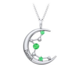 Moon and Constellation Gemstone Pendant in 925 Sterling Silver with Emerald, Aquamarine, Opal, and Blue Topaz