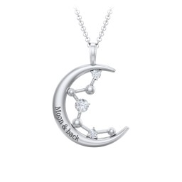 Moon and Constellation Gemstone Pendant in 925 Sterling Silver with Diamond, Aquamarine, Opal, and Blue Topaz