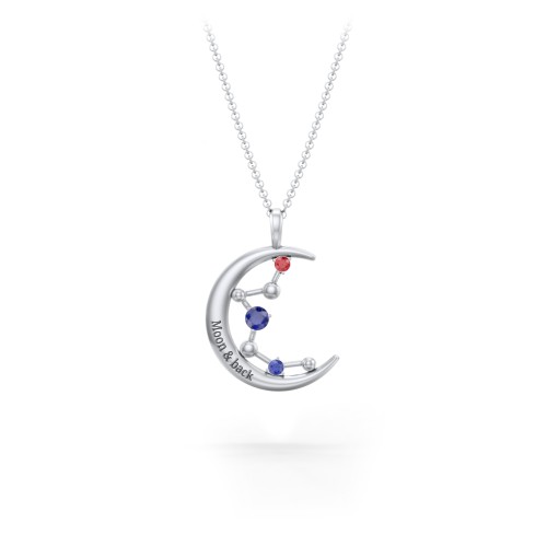Moon and Constellation Gemstone Pendant – Sterling Silver with Blue Sapphire and Garnet