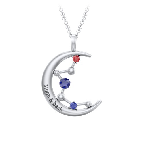 Moon and Constellation Gemstone Pendant – Sterling Silver with Blue Sapphire and Garnet