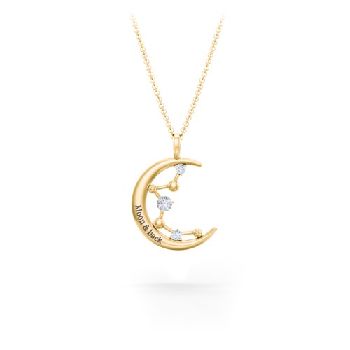Moon and Constellation Gemstone Pendant – 10K Yellow Gold with Diamond and Aquamarine