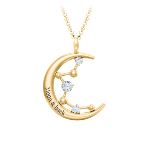 Moon and Constellation Gemstone Pendant – 10K Yellow Gold with Diamond and Aquamarine