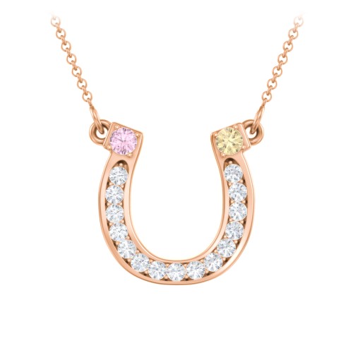 Horseshoe Pendant with Gemstones – 10K Rose Gold with Pink Tourmaline, Citrine, and White Premium Zirconia