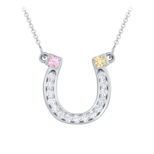 Horseshoe Pendant with Gemstones – Sterling Silver with Pink Tourmaline, Citrine, and White Premium Zirconia