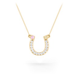 Horseshoe Pendant with Gemstones in 10K Solid Yellow Gold with Pink Tourmaline, Citrine, and White Premium Zirconia