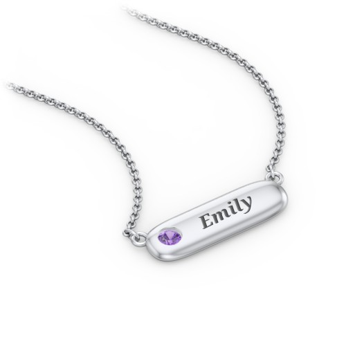 Mini Capsule Pendant with Birthstone – Sterling Silver with Amethyst