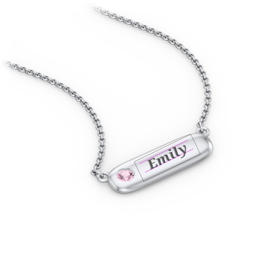 Mini Capsule Pendant with Birthstone – Sterling Silver with Pink Tourmaline