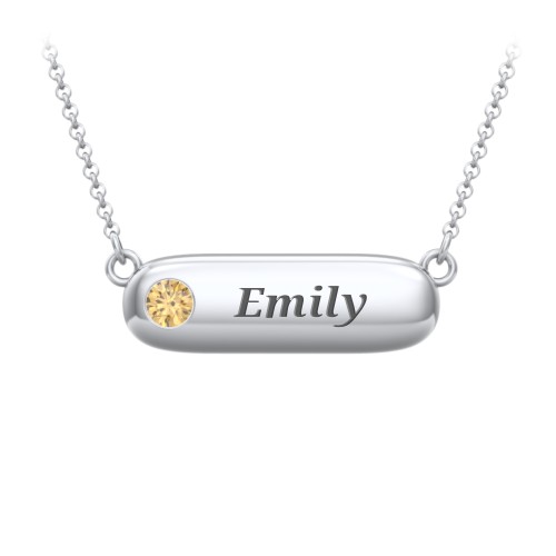Mini Capsule Pendant with Birthstone – Sterling Silver with Citrine