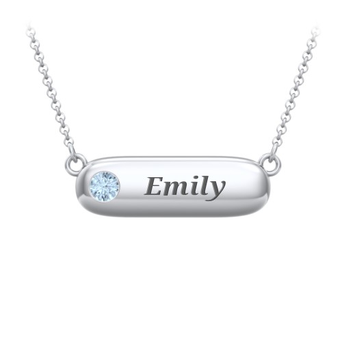 Mini Capsule Pendant with Birthstone – Sterling Silver with Blue Topaz