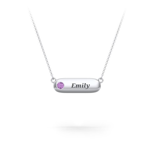 Mini Capsule Pendant with Birthstone – Sterling Silver with Amethyst