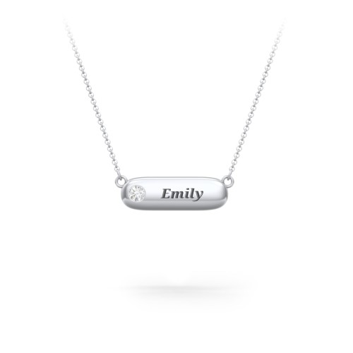 Mini Capsule Pendant with Birthstone – Sterling Silver with Diamond