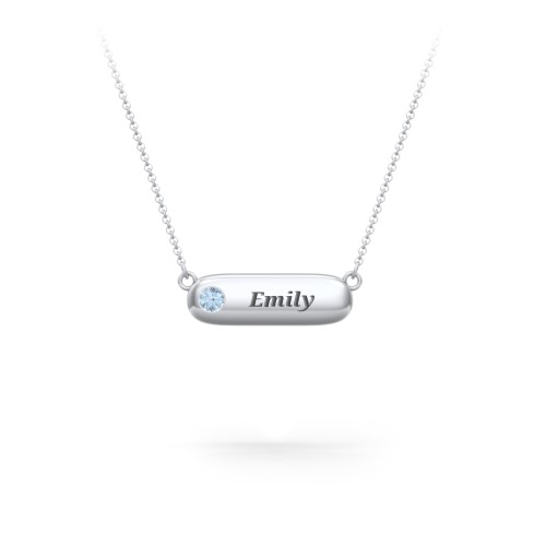 Mini Capsule Pendant with Birthstone – Sterling Silver with Blue Topaz